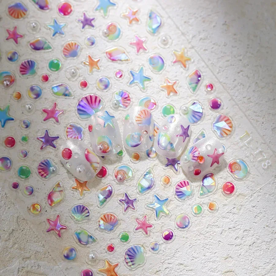 Goldfish Cavort Water Grass Lotus Flower Leaf Brocaded Carp Koi Ripple Droplet Water Bubbles 5D Nail Art Stickers Manicure Decal