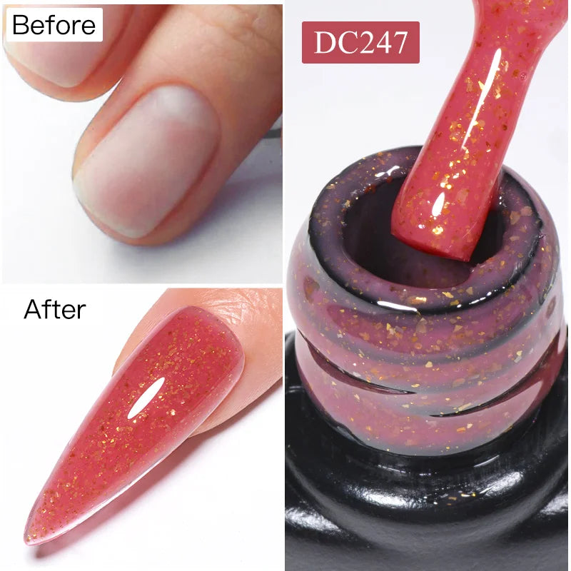 7ML Gold Foil Quick Extension Nail Gel Vernis Semi Permanent Acrylic Crystal Pink Clear Nude Gel Nail Polish UV Construction Gel
