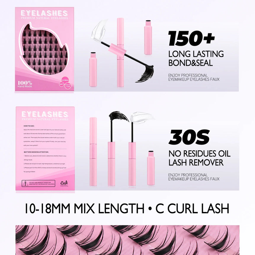 GROINNEYA Cluster Lashes Kit Manga Lashes Natural Eyelash extension Cluster Natural Volume Individual Lashes Mixed Tray Lashes