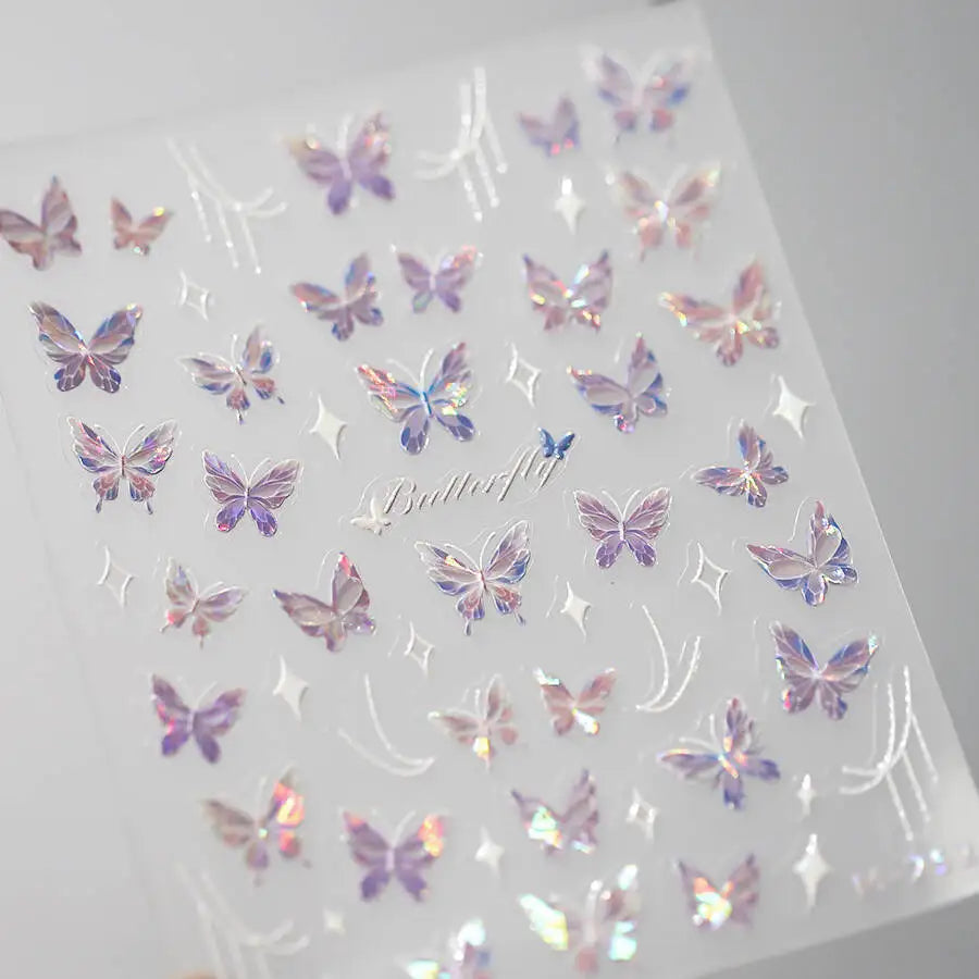 1pcs 5D Rhinestones Butterfly Nail Stickers Kawaii AB Shiny Butterfly Adhesive Nail Art Decorations Decal Design Manicure Tools