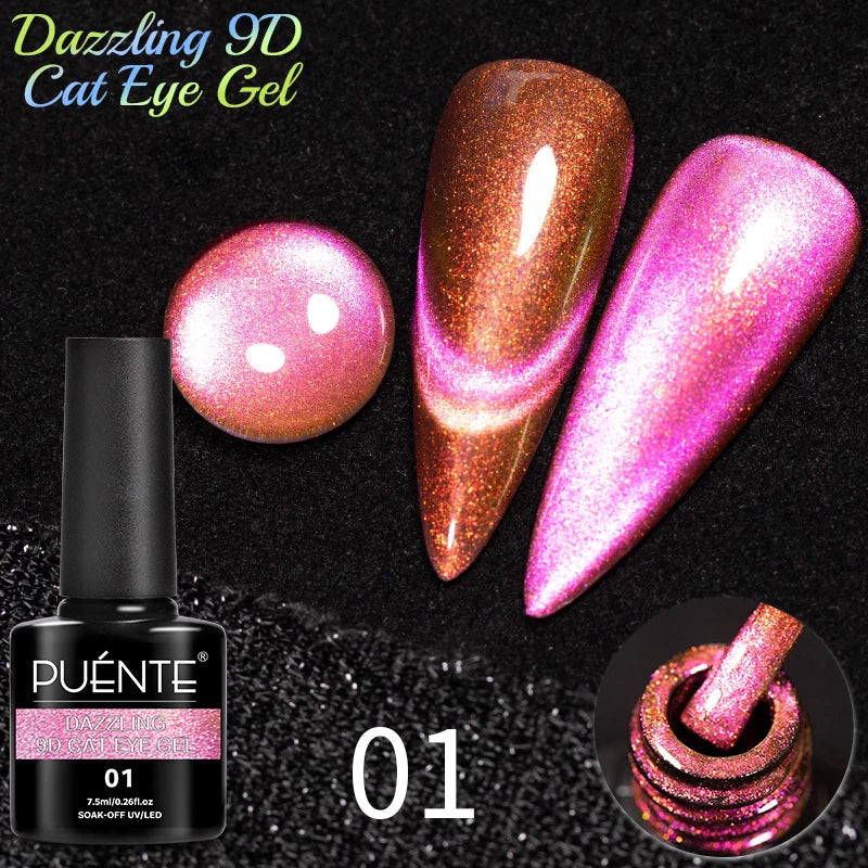 7.5ML Black Cat Eye Magnetic Glitter Gel Nail Polish Ultra-Bright Black Shine Long-Lasting Soak Off UV Nail Art Varnish Manicure
