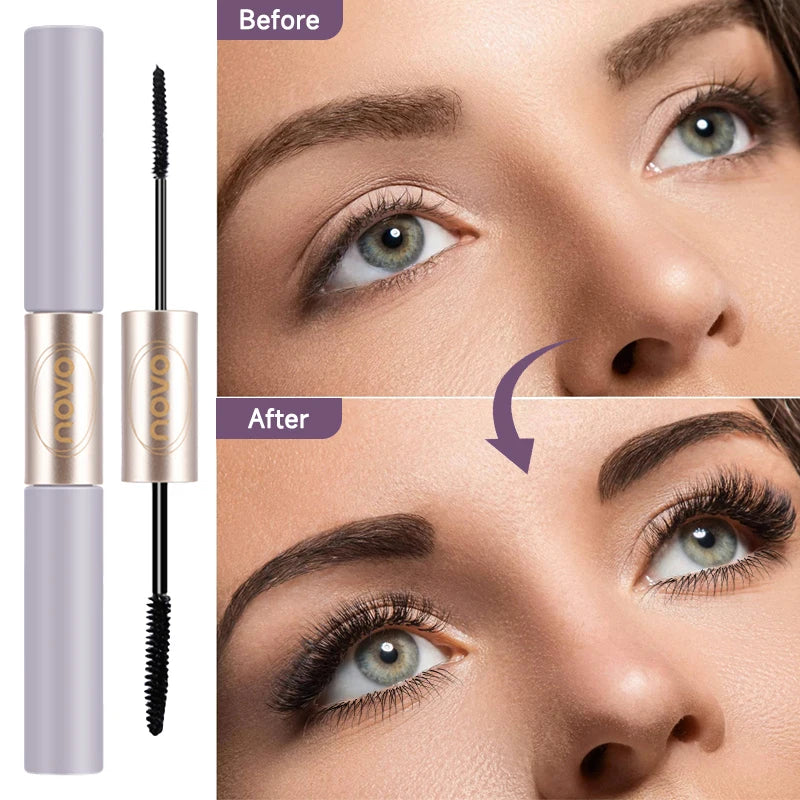 Dual-Ended Mascara, Eyelash Primer & Mascara, Fine & Thick Brush Heads, Volumizing & Lengthening, Long-Lasting, Water Resistant,