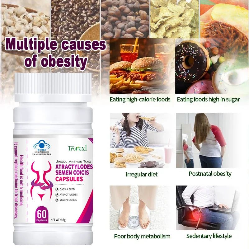 Natural Cassia Seed & Coix seed Pills, Detox Slim, Metabolism Booster, Burn Fat, 100% Herbal, Vegan & NO SIDE EFFECT