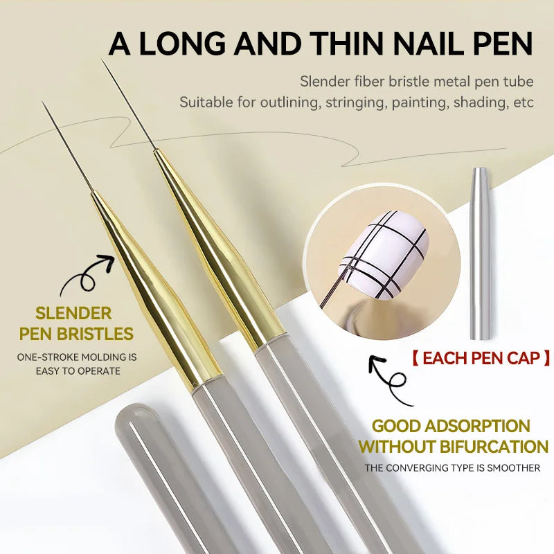 Professional Nail Art Brush Tip Painting Drawing Carving Dotting Pen Flat Fan Liner for Acrylic Gel UV Polish Manicure Tools