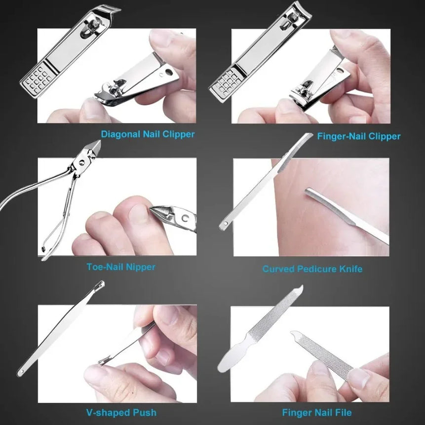 18Piece Stainless Steel Nail Clippers Set for Fingernail and Toenail Trimming Professional Manicure and Pedicure Kit with Luxur