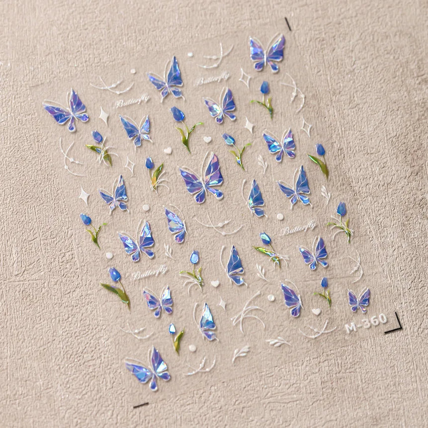 1pcs 5D Rhinestones Butterfly Nail Stickers Kawaii AB Shiny Butterfly Adhesive Nail Art Decorations Decal Design Manicure Tools