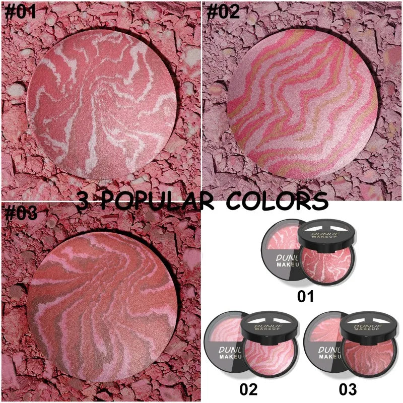 3 Color Natural Blush Bake Powder Palette Matte Blush Lightweight Breathable Makeup Contouring Cheek Redness Correcting Powder