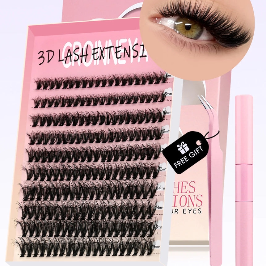 GROINNEYA DIY Lash Kit 10-18mm Manga Lashes Mixed Tray Lash Clusters Individual Eyelashes Kit with Lash Bond DIY Lashes