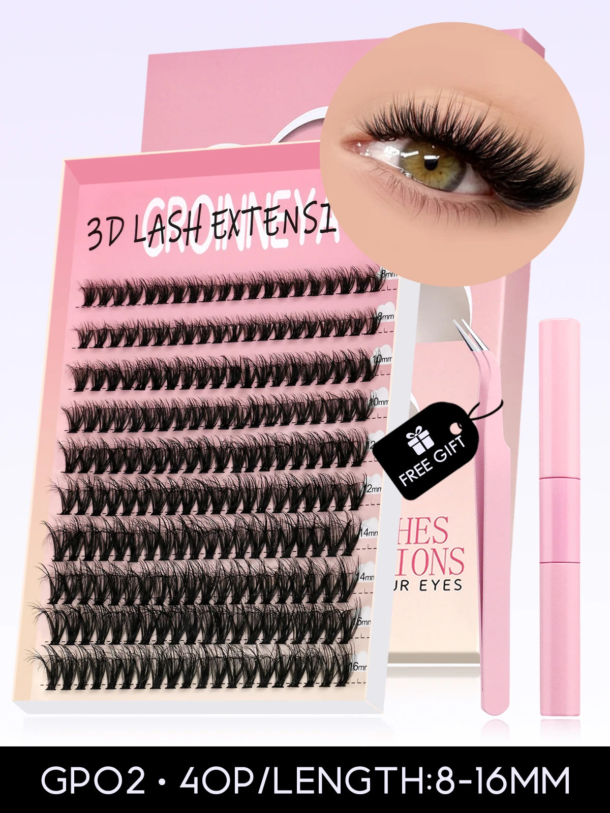 GROINNEYA DIY Lash Kit 10-18mm Manga Lashes Mixed Tray Lash Clusters Individual Eyelashes Kit with Lash Bond DIY Lashes