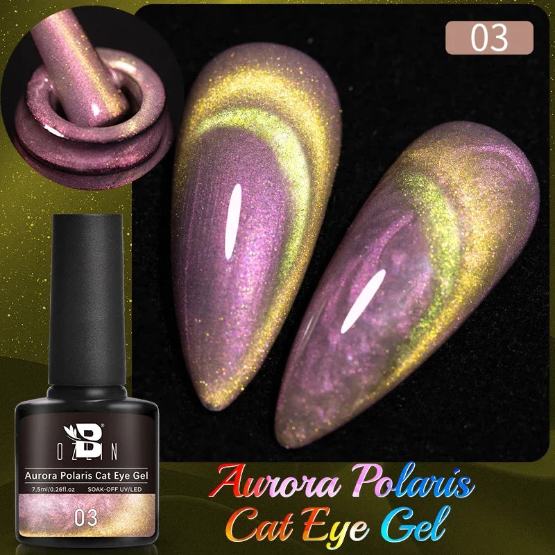 AWStorG 7.5ML Golden Gradient Cat Eye Magnetic Gel Sparkling Glitter Nail Polish Semi Permanent UV Nail Art No Need Base Color