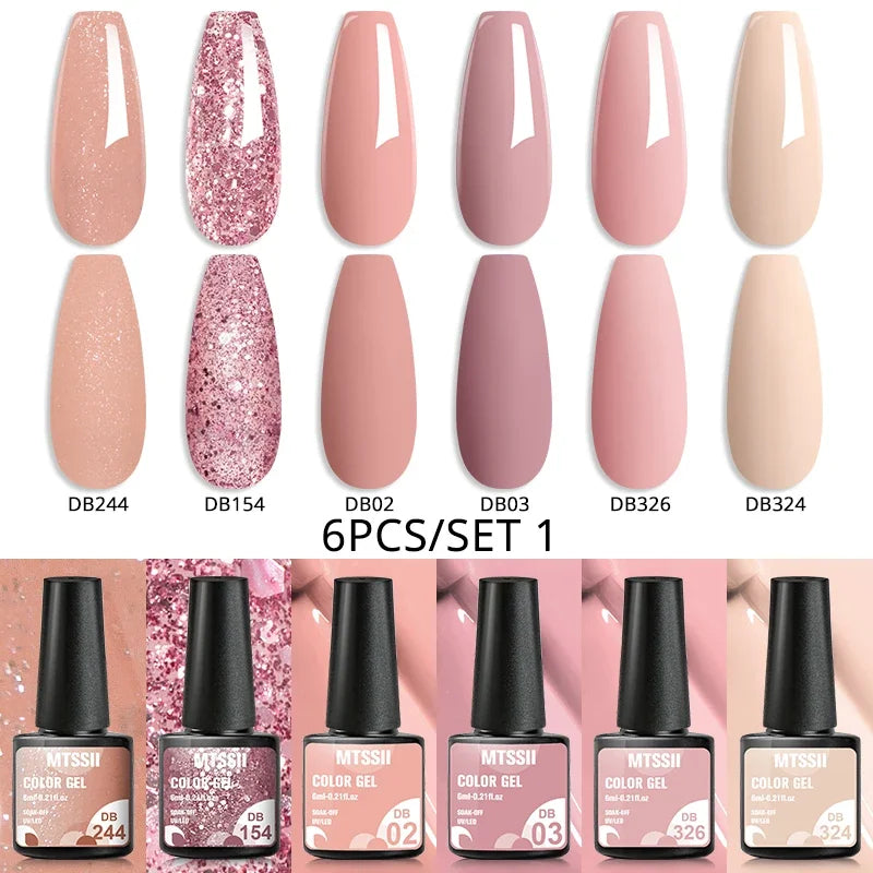 MTSSII 6PCS/Set Sparkly Red Roes Red Gel Nail Polish Shinning Nail Art LED UV Gel Varnish Nail Supplies Manicure Kit for Nails