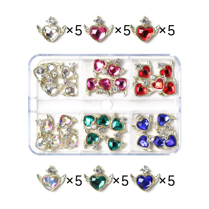 30Pcs Pink Nail Charms Alloy Rhinestones 3D Star Butterfly Heart Cross Gem Nails Crystal Diamond Nail Art Decoration Accessories