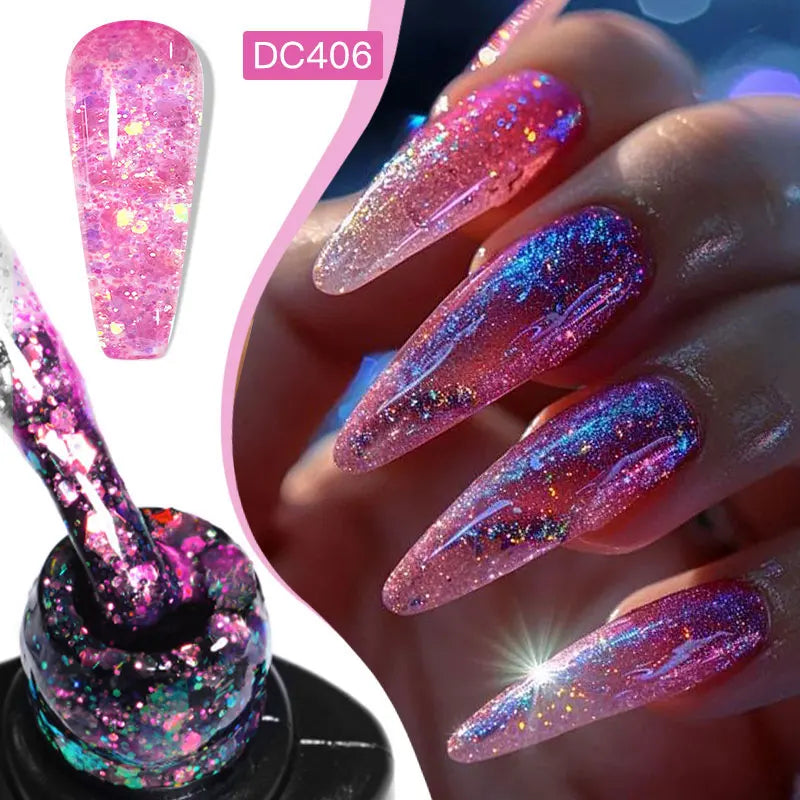 7ml Flowery Glitter Sequins Gel Nail Polish Shiny Sparkling Color Semi Permanant Soak Off Manicure Nail Art Varnish