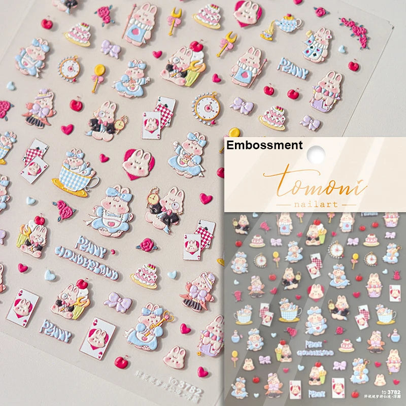 Lovely Cat Bunny Bowknot Poker Crown Lock Key Easter Eggs Love Cute Rabbit Mushroom Chick Flower Dog DIY Nail Art Stickers Decal