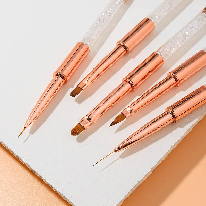 5Style Nail Art Acrylic UV Gel Extension Builder Rhinestone Painting Brush Lines Liner Pattern Drawing Pen Manicure Tool