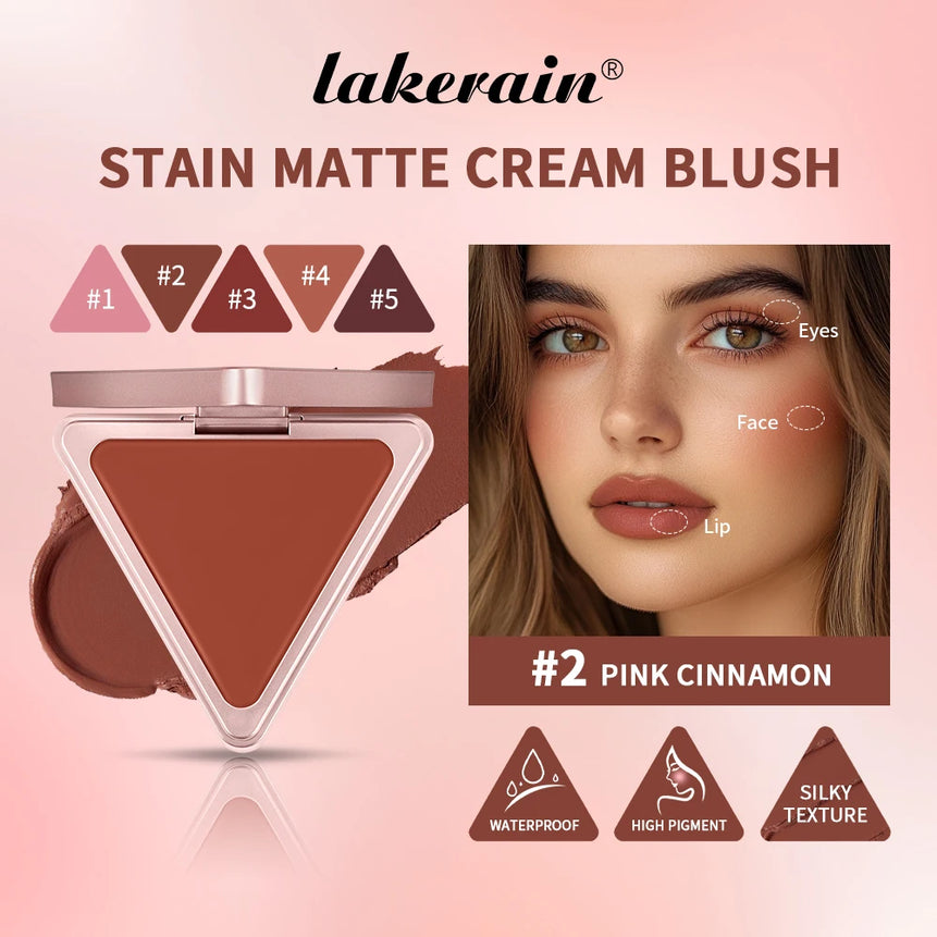 Lakerain Matte Cream Blusher Long-lasting Natural Makeup Triangle Box Design Oil-Resistant High Pigment Cream Blush Plate