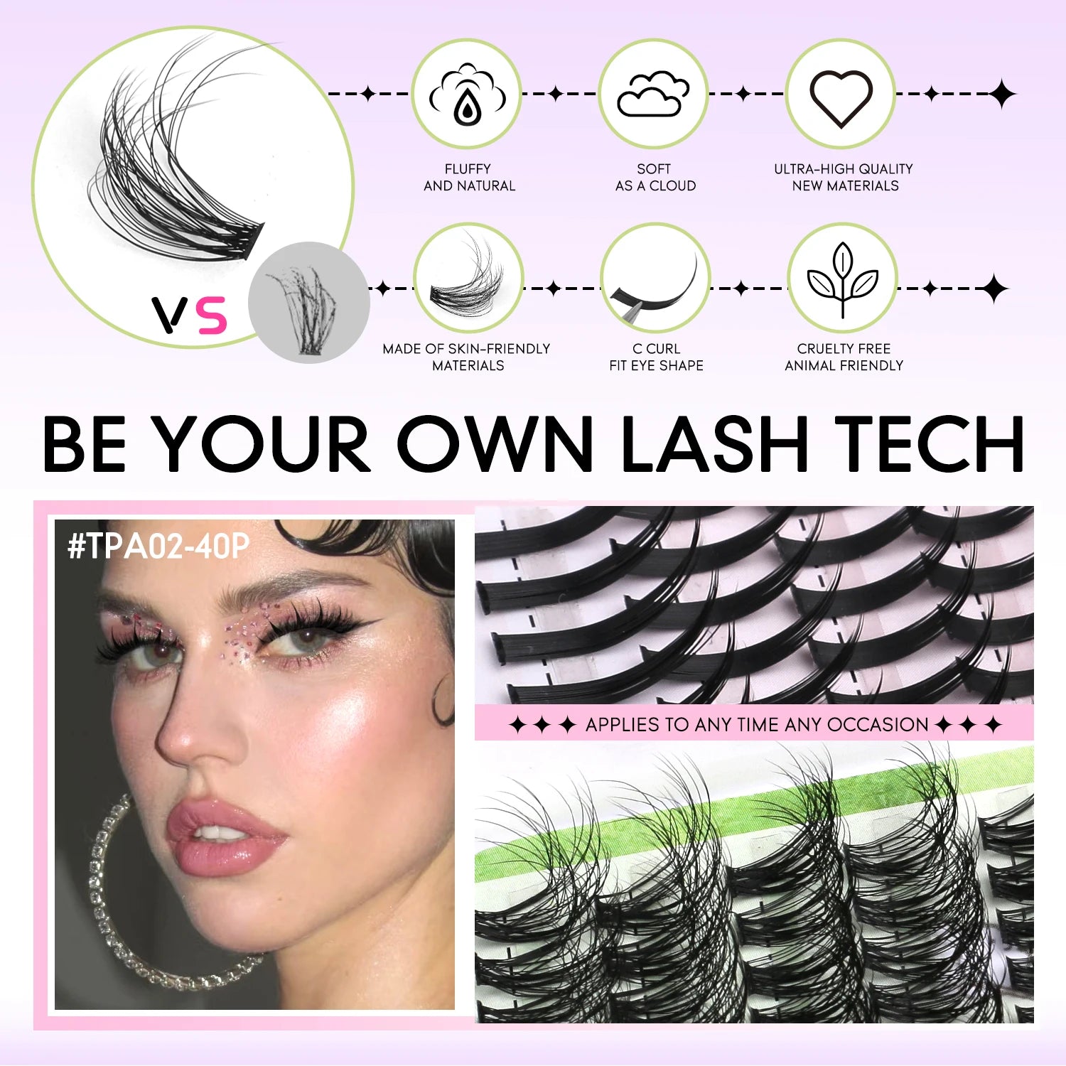 GROINNEYA Lash Clusters Kit DIY Manga Cluster Lashes Set Spikes Lashes Cluster Extension Full Set Individual Eyelashes Makeup