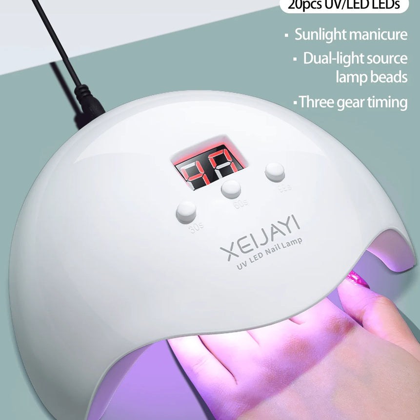 XEIJAYI 1Pc White UV LED Nail Lamp 20 Lamp Beads, Nail Dryer Gel Polish Light, UV Nail Light With 3 Timer Setting LED Dryer