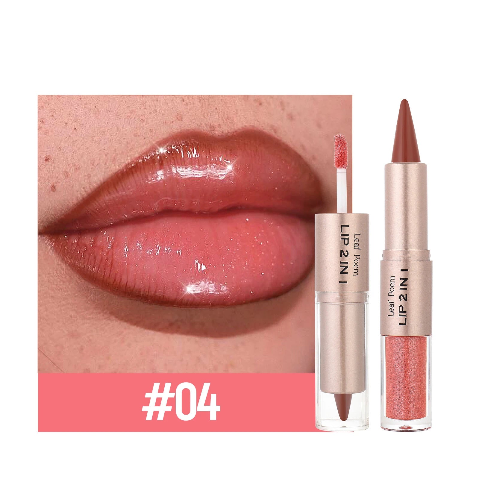 2 IN 1 Nude Brown Pink Mirror Lip Gloss Tapered Gradient Lipliner Contour Pencil Matte Lip Liner Waterproof Sexy Lipstick Makeup