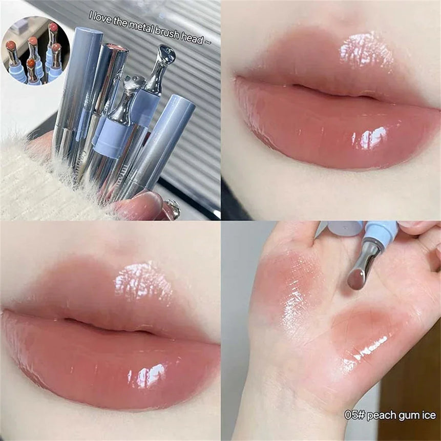 Metal Head Ice Diamond Essence Lip Tint Mirror Water Light Glass Lip Gloss Reduce Lip Wrinkles Moisturizer Lips Pluming Care