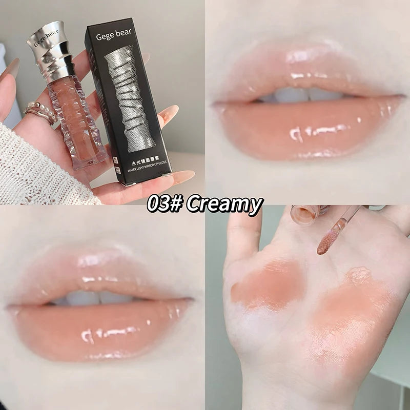 Gege bear Water Light Mirror Lip Gloss Ice-Clear Jelly Lip Moisturizing and Color-Enhancing Lip Gloss