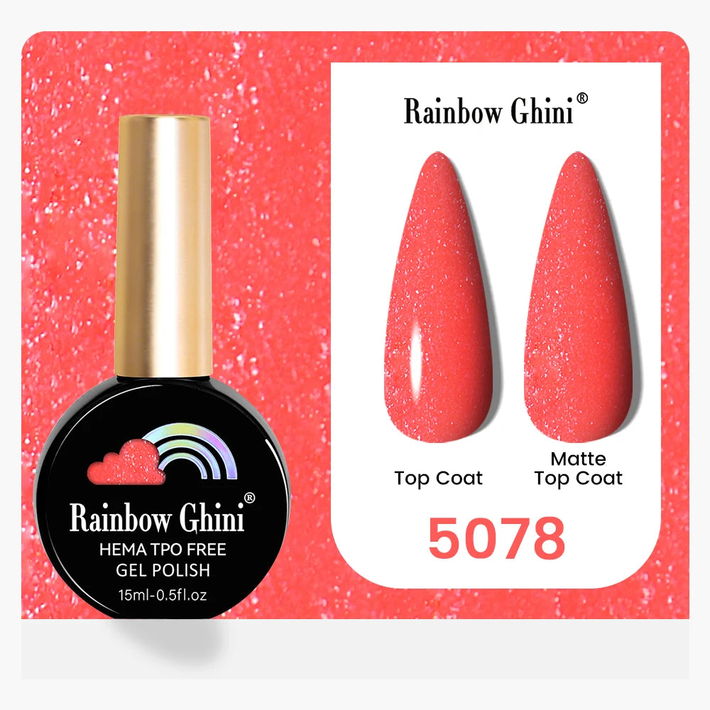 Rainbow Ghini 15ML 146 Colors Long-Lasting Colorful Gel Nail Polish Professional UV/LED Gel Polish Base Coat Matte Top Coat