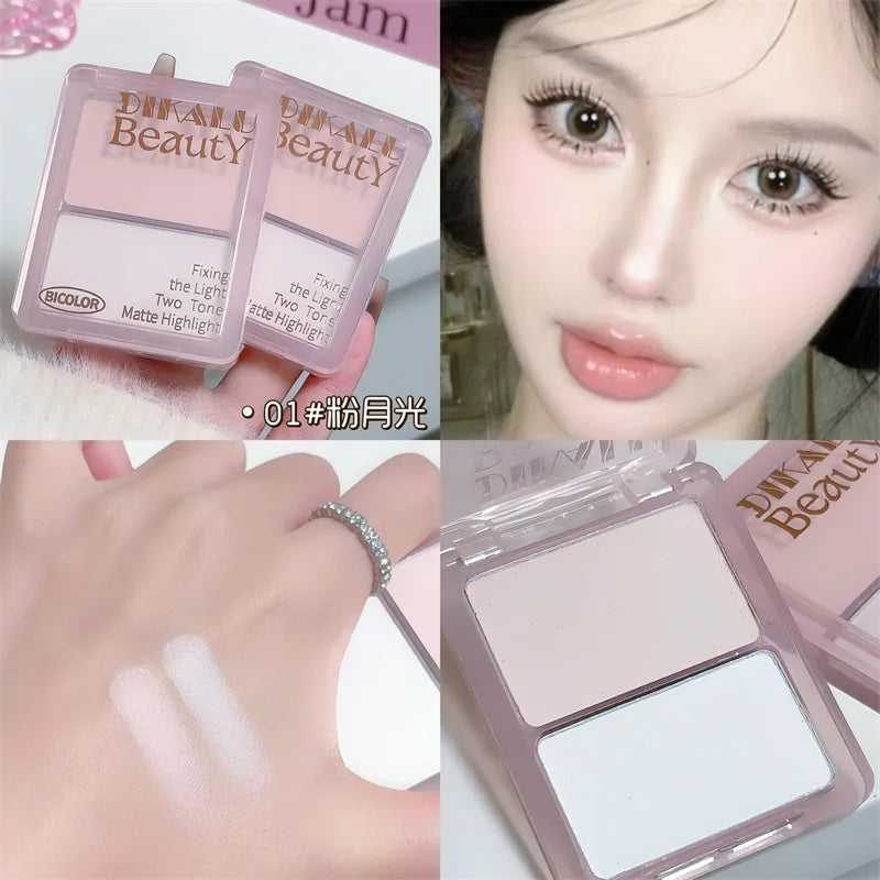 Two-tone Highlight Contour Palette Matte White Highlighter Grey Brown Nose Shadow Face Contouring Bronzer Brighten Powder Makeup