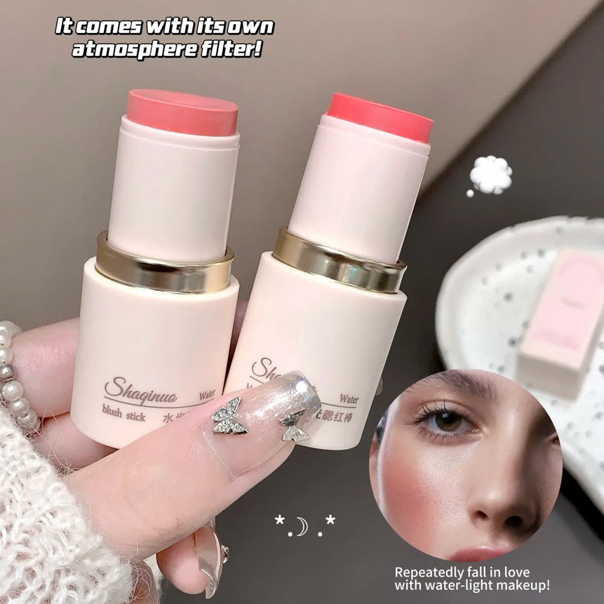 SHAQINUO Cream Blush Stick - Watery Glow, Long-Lasting, Natural Tint, Korean-Style Cheek Makeup for Fresh Look