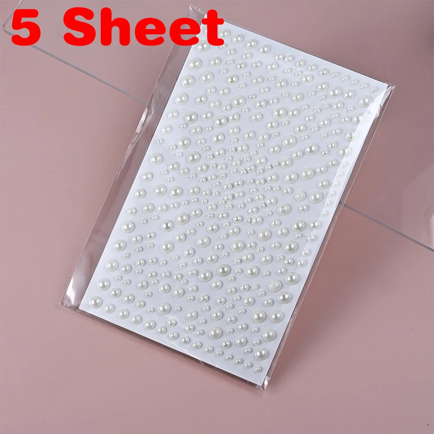 1/3/5 Sheet 3D White Pearl Eyes Face Tattoo Self Adhesive 3D Face Gem Jewels Eyeshadow Stickers Round Pearls Makeup Rhinestones