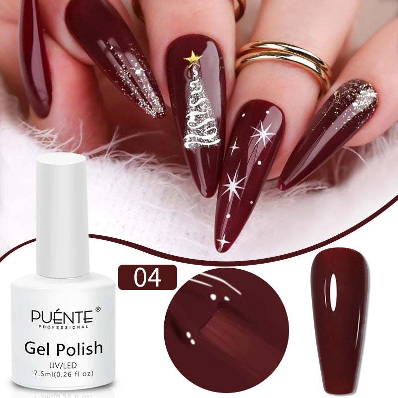 PUENTE 7.5ML Red Flame Reflective Gel Nail Polish Flash Sparkling Red Glitter Nail Gel Soak Off UV Semi-permanent Nail Varnish