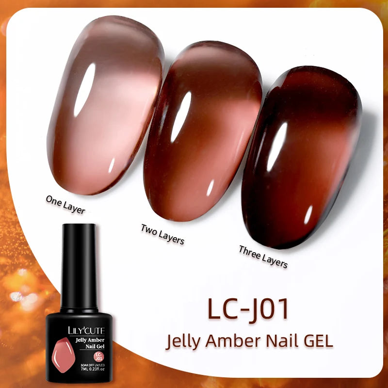 LILYCUTE 7ML Jelly Amber Gel Brown Winter Crystal Nail Polish Translucent Color Nail Art Gel Permanent UV Gel Polish Varnish