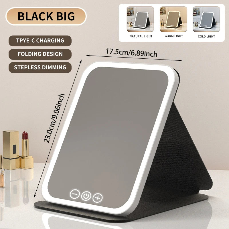3-Color Dimmable LED Makeup Mirror with Touch Control Foldable Travel Mirror,Vanity Lighted Cosmetic Mirror for Home & Salon Use