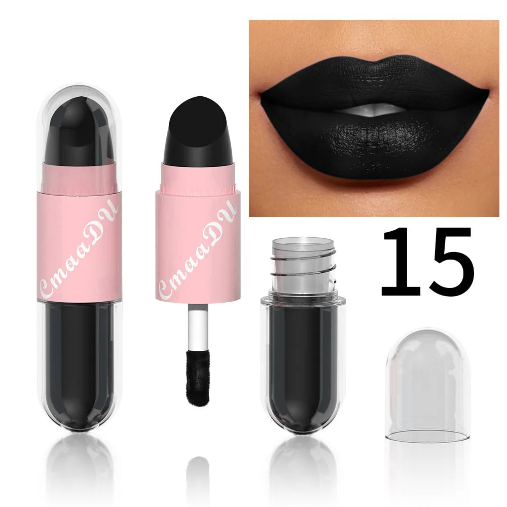 Lipstick Lip Gloss 2-in-1 Matte Lip Color Velvet Lip Glaze Waterproof Long Lasting Non-marking Natural Lip Tint Blam Cosmetic