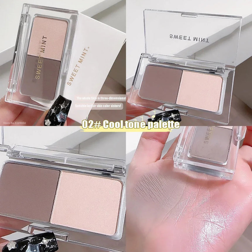 2 Color Tone Shading Shadow Powder Palette Contouring Highlighting&Bronzer Brighten Contour Three-dimensional Nose Makeup