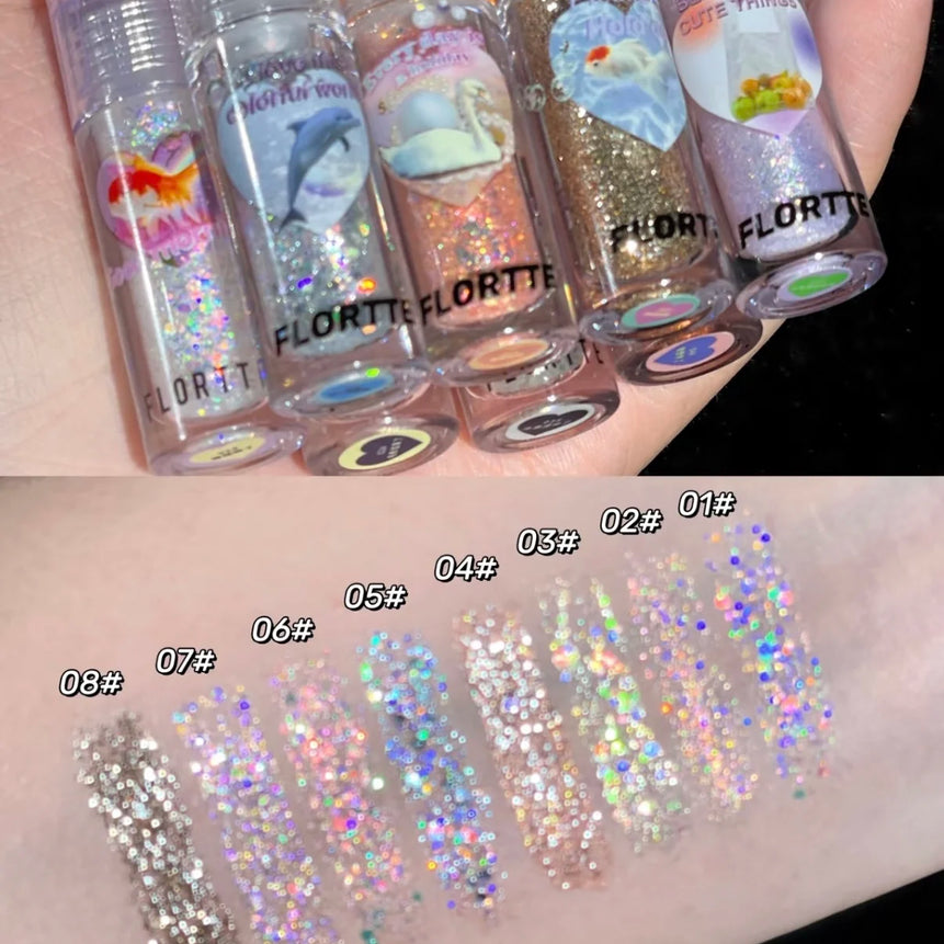 FLORTTE Liquid Eyeshadow Glitter Fine Shimmer Waterproof Matte Silkworm Brightening Eyeshadow