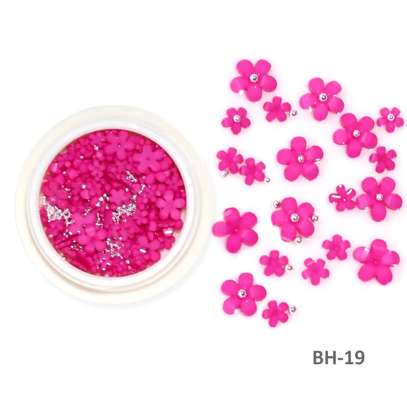 White Acrylic Flower Nail Art Decorations Mixed Size Rhinestones Red Blue Gem Manicure Tools Accessories DIY Nails Design 5g