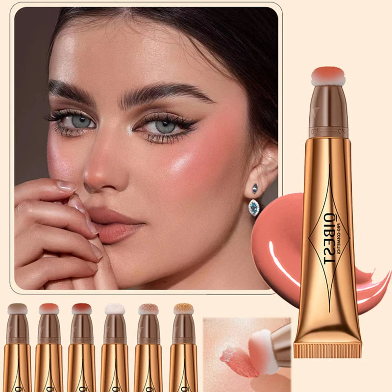 QIBEST Liquid Highlight For Face With Cushion Applicator Natural-looking Cheek Tint Blush Dewy Finish Liquid Contour Makeup