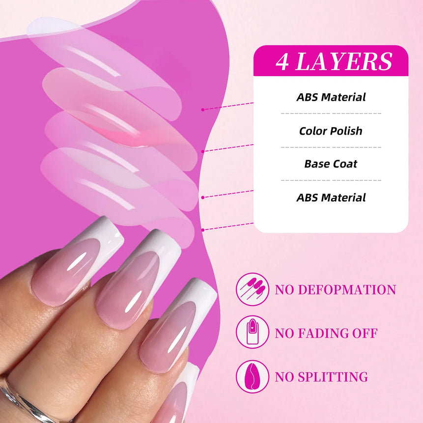 144pcs French hand and foot wear nail set summer short square shiny false toenail acrylic full coverage suitable for nail salon