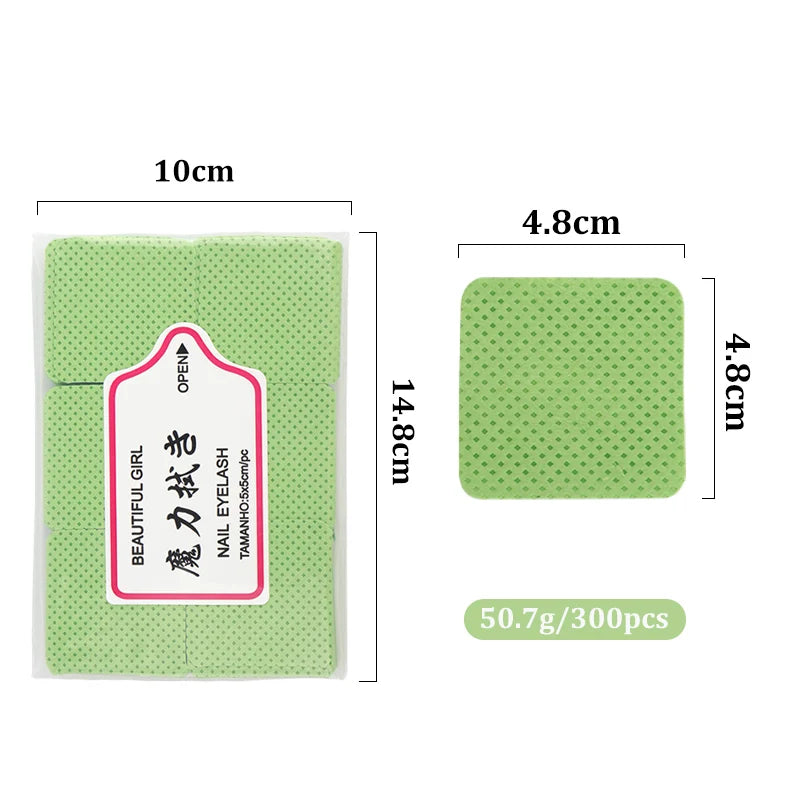 300pcs Lint-Free Eyelash Glue Wipes Paper Gel Remover Clean Month of Bottle Cotton Pads Beauty Cleaning Nail Art Makeup Tools