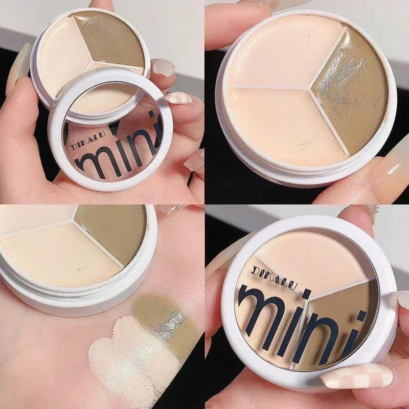 6.5g Natural 3-Color Concealer Palette Cover Dark Circles Acne Pores Creamy Texture Concealer Face Brightening Liquid Foundation