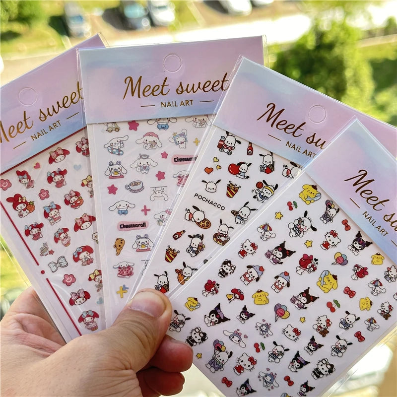 4PCS/1PC Set 3D Kawaii Sanrioed Nail Stickers,Hello Kitty Kuromi Melody Cartoon Nail Decals Decoration Supplies,Press on Nails