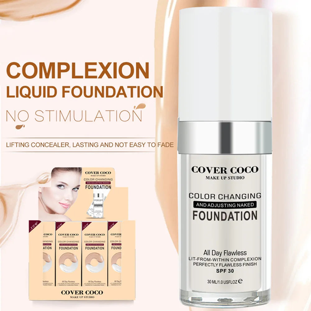 Long Lasting Concealer Liquid Foundation Warming Skin Color Liquid Foundation Light and Transparent Moisturizing Cream Cosmetics