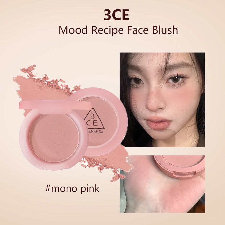 3CE Mood Recipe Face Blush,Silky Powder,Blendable,Natural Color Payoff,Long-Lasting Wear,Complete Makeup,K-Beauty,Korean Makeup