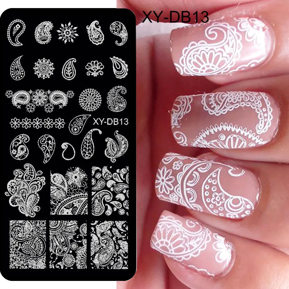 Lace Floral Nail Art Stamping Plate French Wedding Bohemian Style Polish Printing Template Plate Flower Stencils Manicure Tool