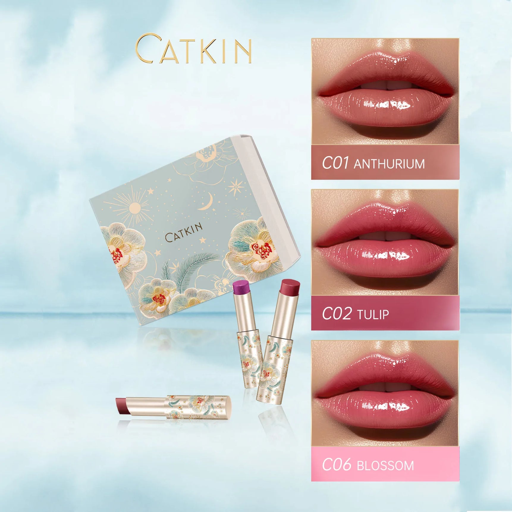 CATKIN GLOSSY LIP BALM Hydrating Lip Balm in 6 Vibrant Colors Moisturize, Protect & Soothe