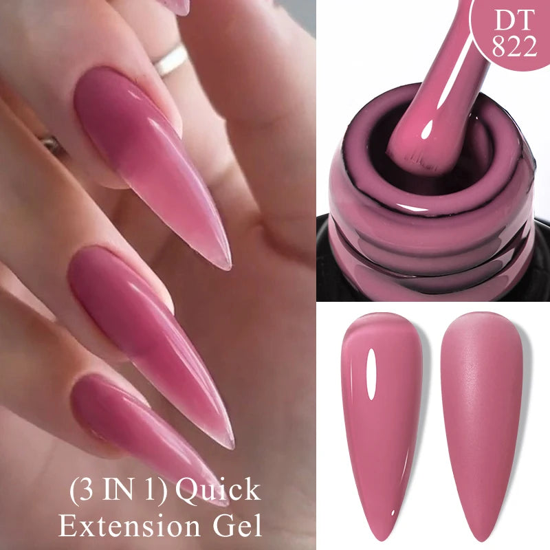 MEET ACROSS 7ml Gold Foil 3 In 1Quick Extension Gel Nail Polish Nude Pink Gold Milky White Glitter UV Gel Finger Prolong Varnish