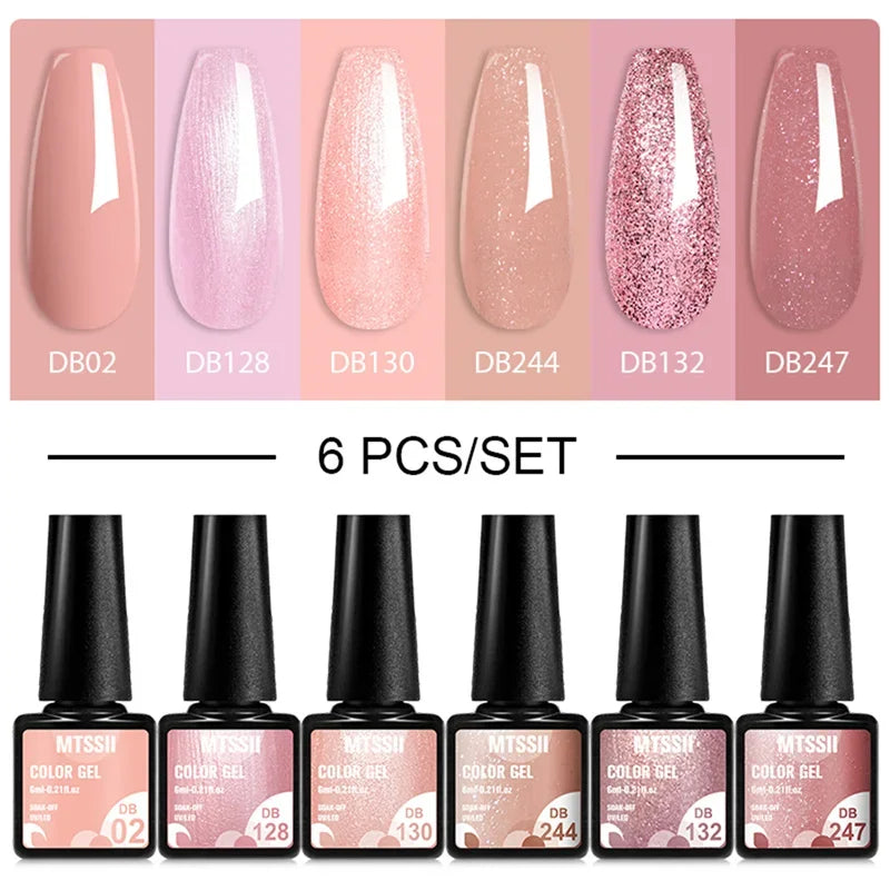 MTSSII 6PCS/Set Sparkly Red Roes Red Gel Nail Polish Shinning Nail Art LED UV Gel Varnish Nail Supplies Manicure Kit for Nails