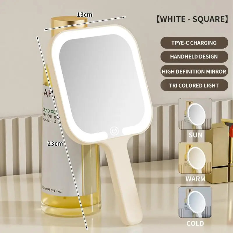 3-Color Dimmable LED Vanity Mirror with Touch Control - Rechargeable Portable Makeup Lighted Mirror, Mirror for Dorm & Travel