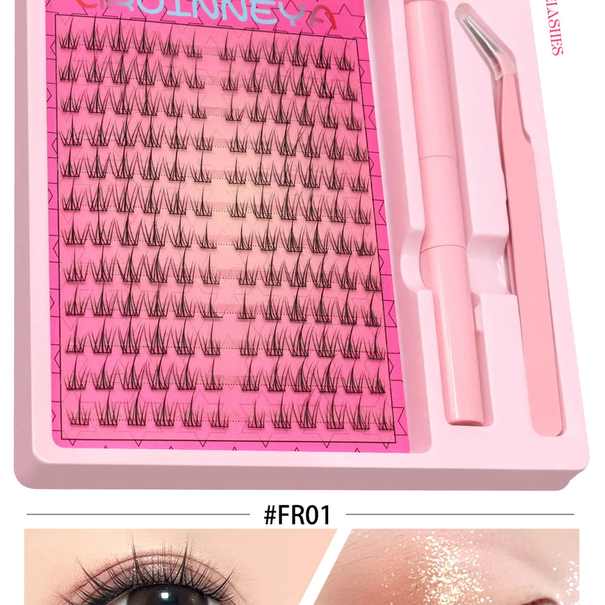 GROINNEYA Manga Lash Clusters Kit Cat Lashes with Lash Bond & Seal Cluster Eyelash Extensions Eyelash Clusters Kit DIY Lashes