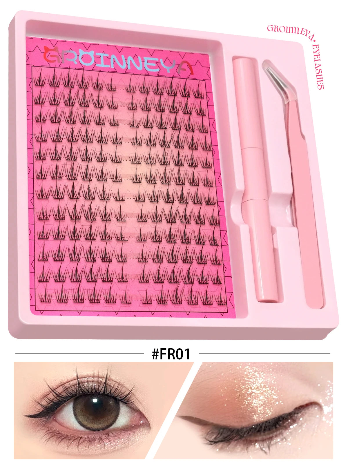 GROINNEYA Manga Lash Clusters Kit Cat Lashes with Lash Bond & Seal Cluster Eyelash Extensions Eyelash Clusters Kit DIY Lashes